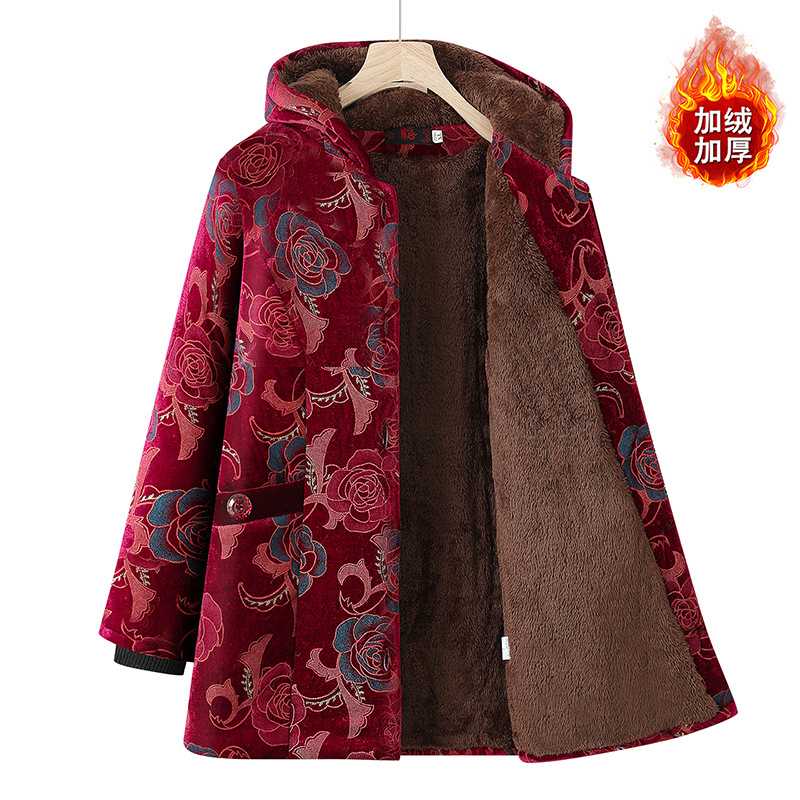 专柜品牌中老年人冬装女奶奶装棉袄加绒加厚妈妈外套秋冬老人衣服