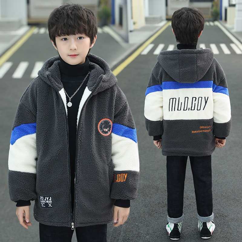 专柜品牌男童羊羔绒外套2026新款冬装加绒加厚儿童冬季棉衣服中大