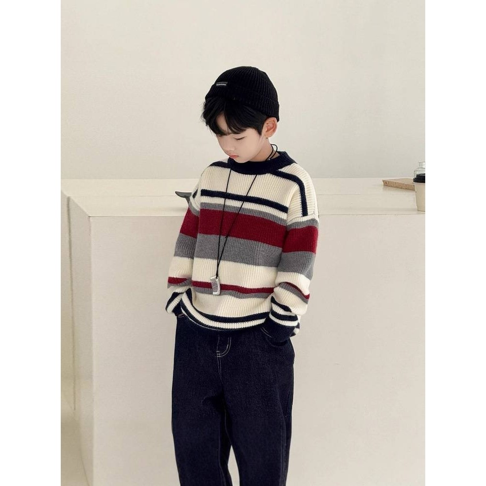 商场品牌男童毛衣2025年秋冬百搭新款圆领加厚针织衫宽松纯色简约