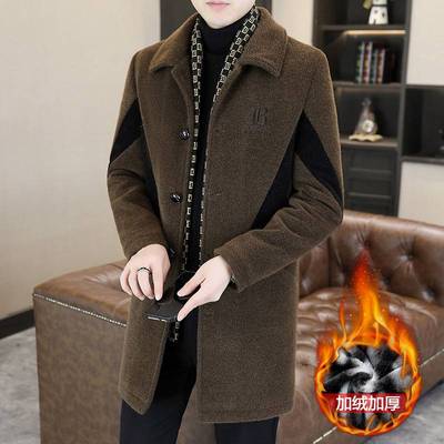 商场品牌男士秋冬季中长款毛呢大衣韩版潮流轻熟风高级感加绒加厚