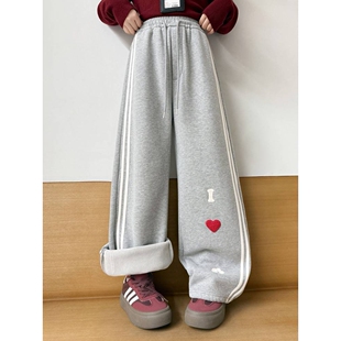 商场品牌女童一体绒裤子冬款2025新款初中生宽松加厚休闲卫裤女大