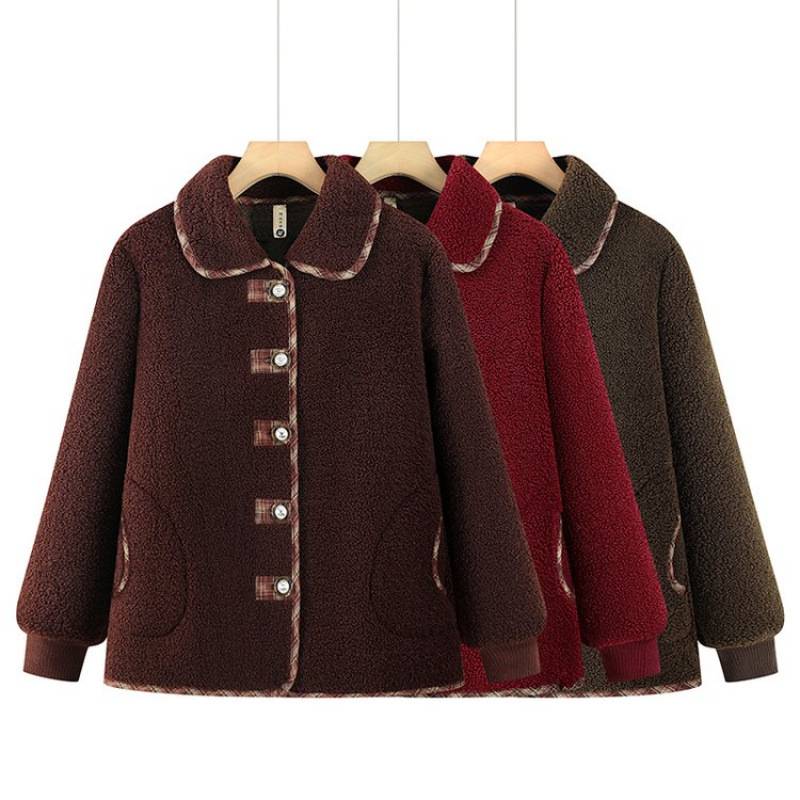 商场品牌冬季新款摇粒绒加绒加厚棉服外套女保暖百搭大码中老年时