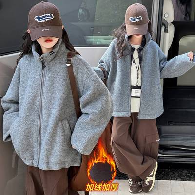 商场品牌女童冬季加绒外套2025新款儿童冬装上衣大童秋冬羊绒加厚