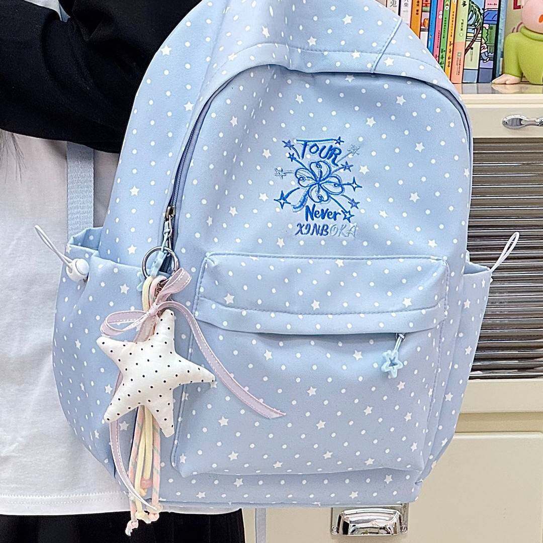 商场品牌柠绿柔雾氛围感波点星星双肩包学生党轻氧美学校园通勤轻