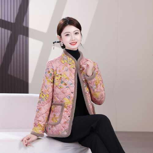 专柜品牌秋冬妈妈加绒新款时尚棉衣中老年女装大码宽松保暖棉服棉