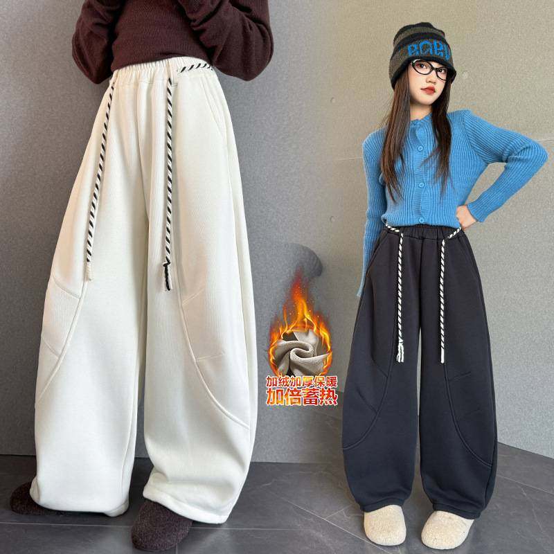 商场品牌女童加绒裤子秋冬儿童一体绒外穿洋气弯刀裤大童冬季宽松