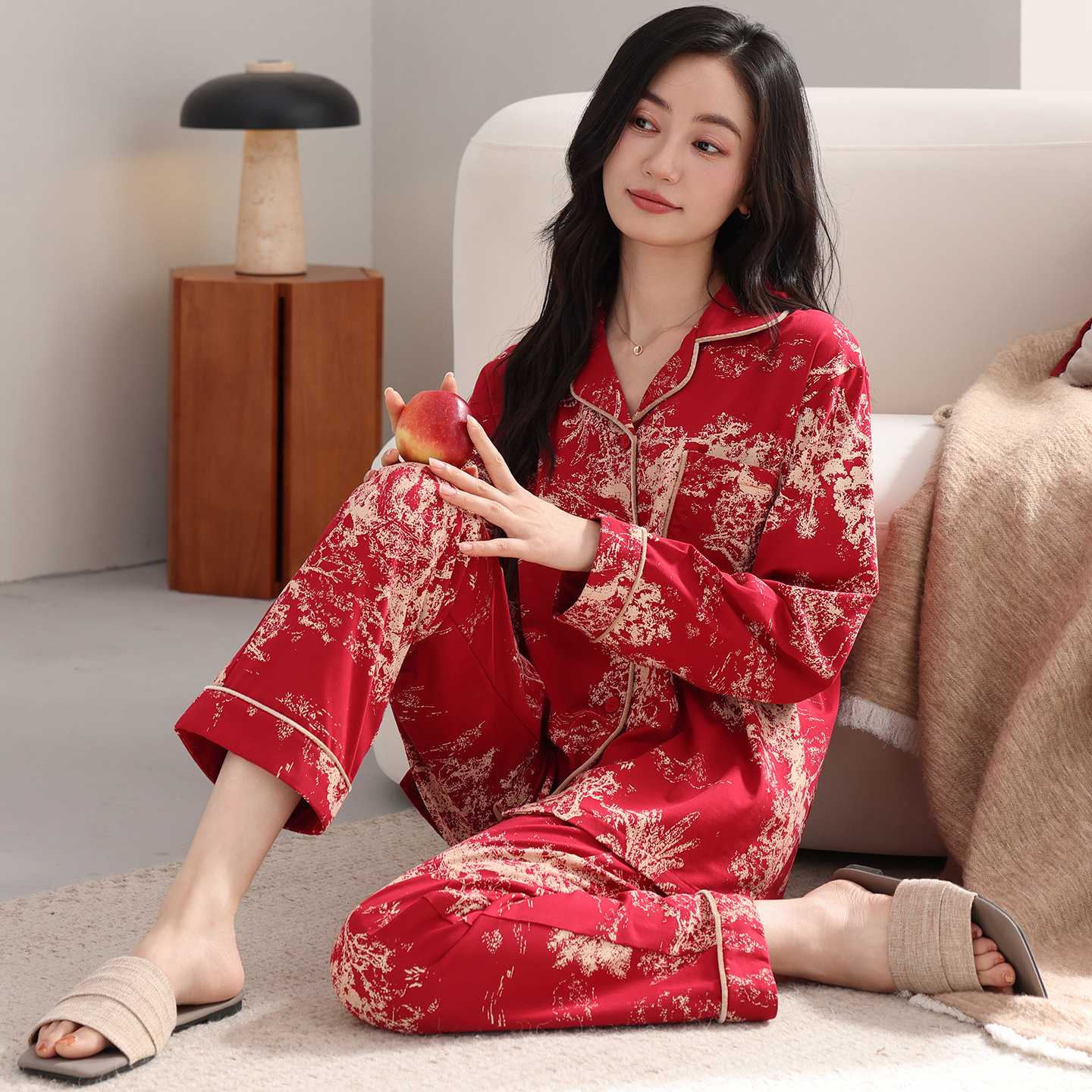 专柜品牌睡衣女春秋款纯棉长袖秋季2026新款中年妈妈红色本命年家