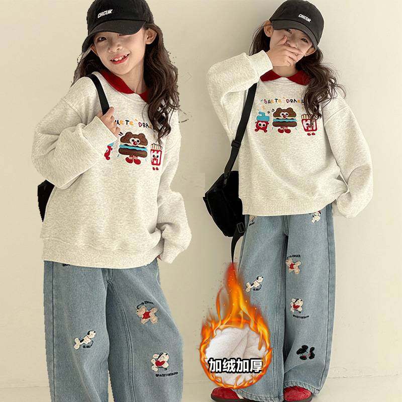 商场品牌女童秋冬加厚一体绒卫衣2025新款儿童韩系时髦保暖翻领上