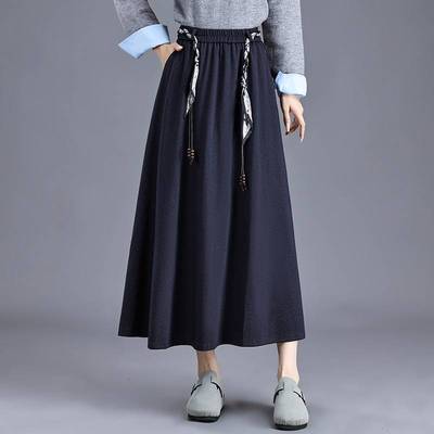 时尚垂感A字丝带百褶半身裙女装2025秋季新款中长款休闲显瘦伞裙