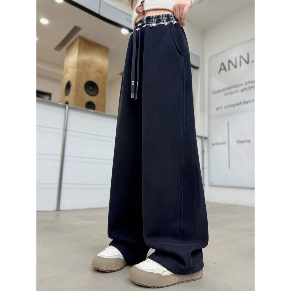 商场品牌女童加绒运动裤秋冬装大童韩版洋气阔腿裤女孩加厚卫裤初