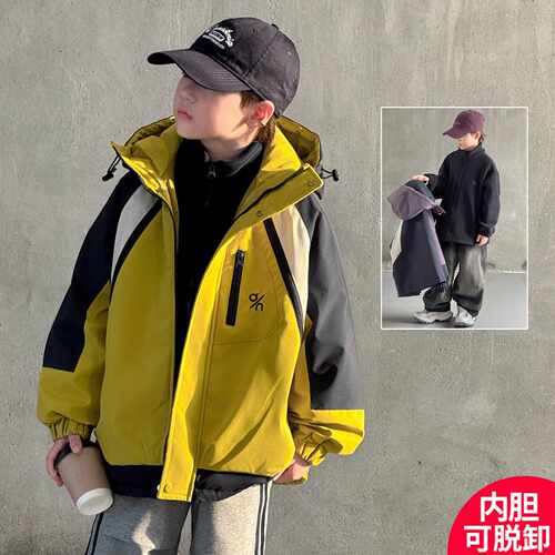 专柜品牌男童冬装加棉加厚冲锋衣外套三合一可拆卸2026新款中大童