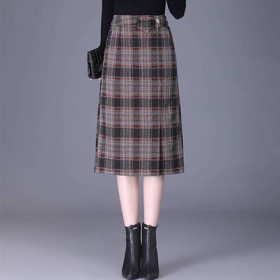 格子羊毛通勤时尚包臀半身裙女2025年秋冬新款高腰气质直筒中长裙