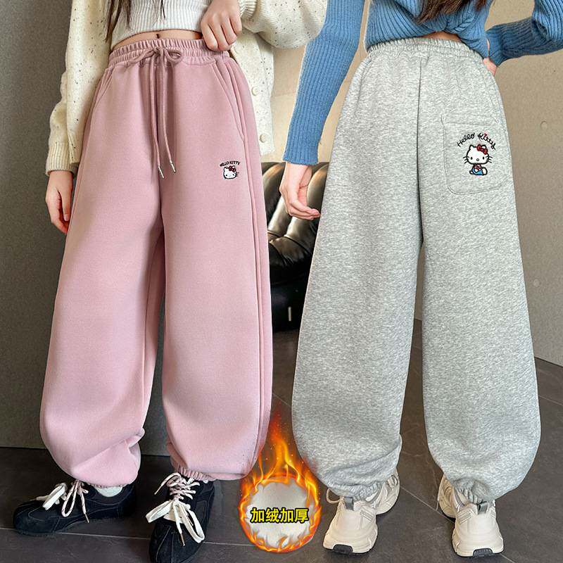 商场品牌女童卡通加绒卫裤2025新款洋气小女孩宽松休闲运动裤加厚