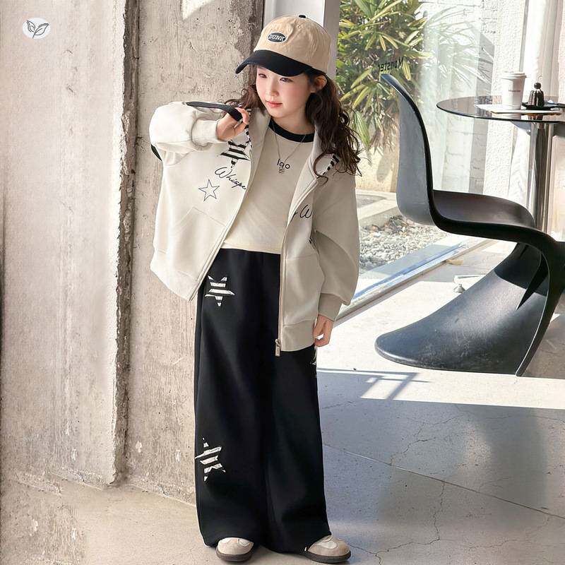 商场品牌女童春天卫衣套装2026新款中大童星星连帽外套卫裤两件套