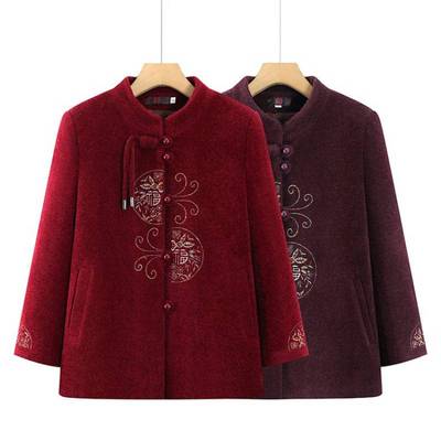 老年人秋装外套女奶奶立领上衣70岁老太太衣服秋冬款妈妈加绒加厚