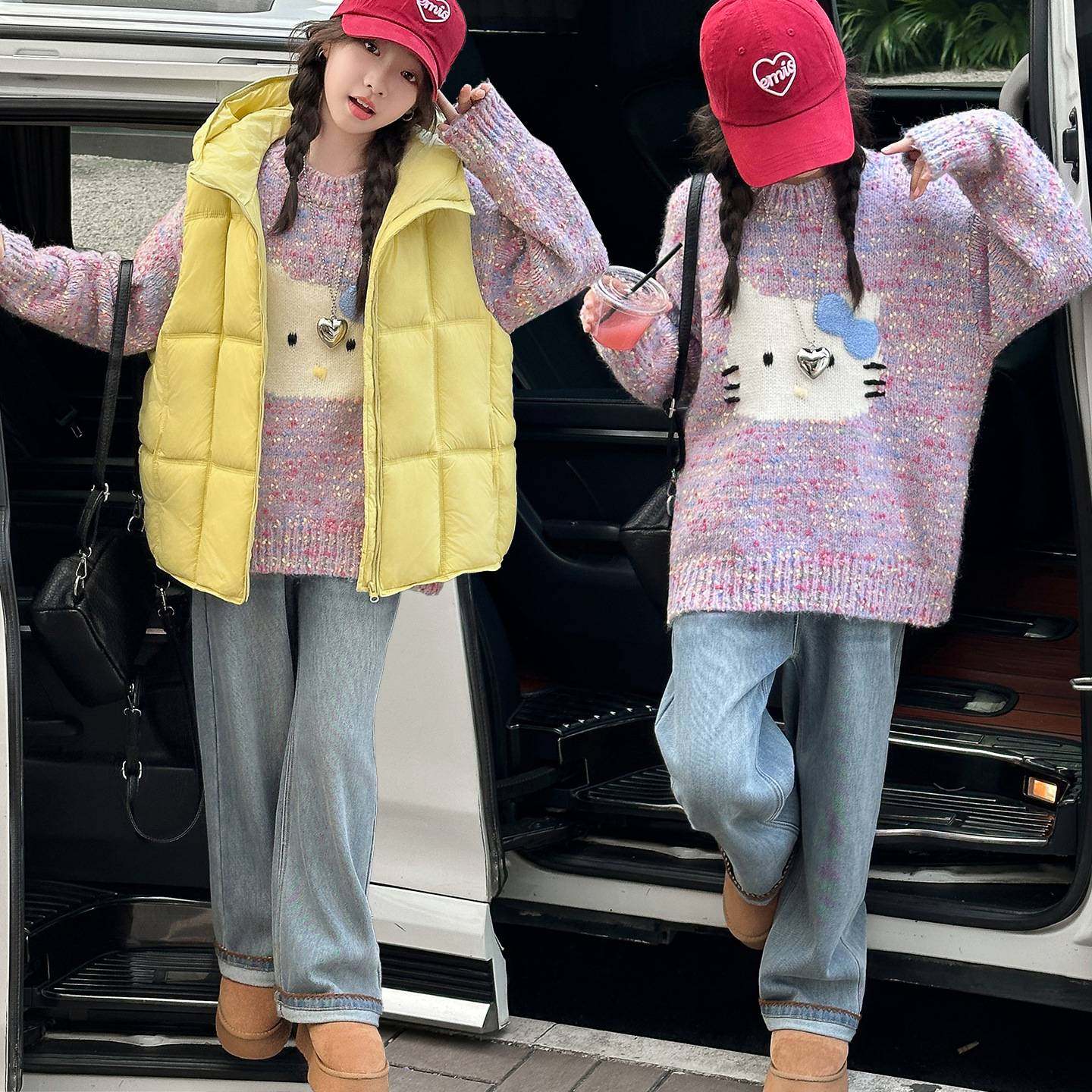 商场品牌女宝宝秋冬装加厚毛衣儿童冬季卡通针织猫毛线衣小女孩洋