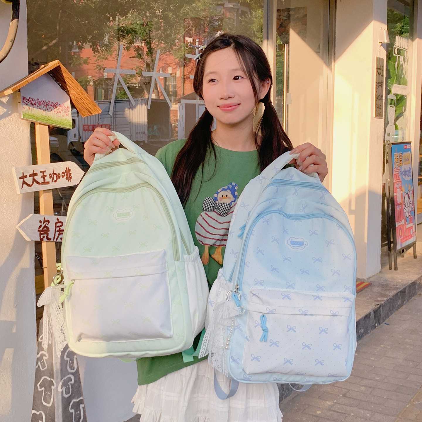 专柜品牌日系ins新款高颜值清新甜美可爱蝴蝶结背包初高中生轻便