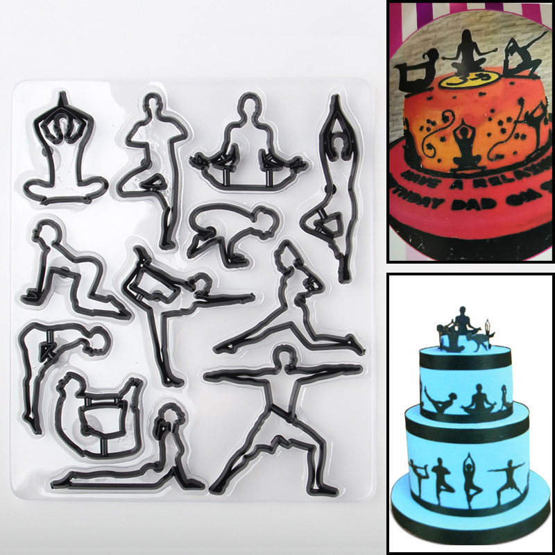 瑜伽翻糖蛋糕压模围边印花模饼干模切模 DIY烘培蛋糕装饰工具套装