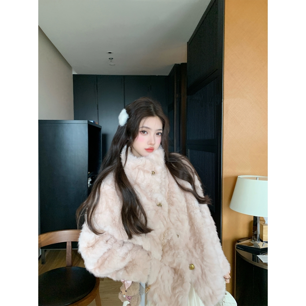 翻领环保皮草女冬皮毛一体毛外套