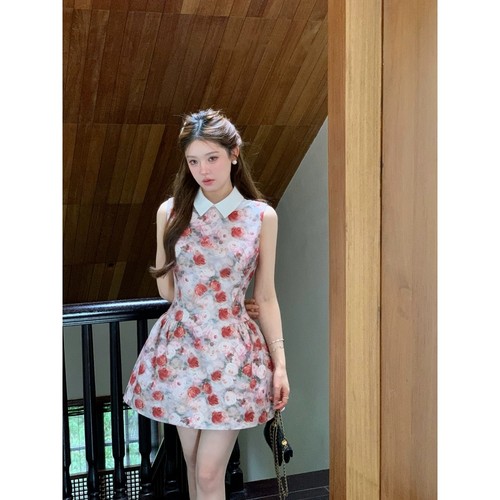 油画少女无袖连衣裙女背心短裙子