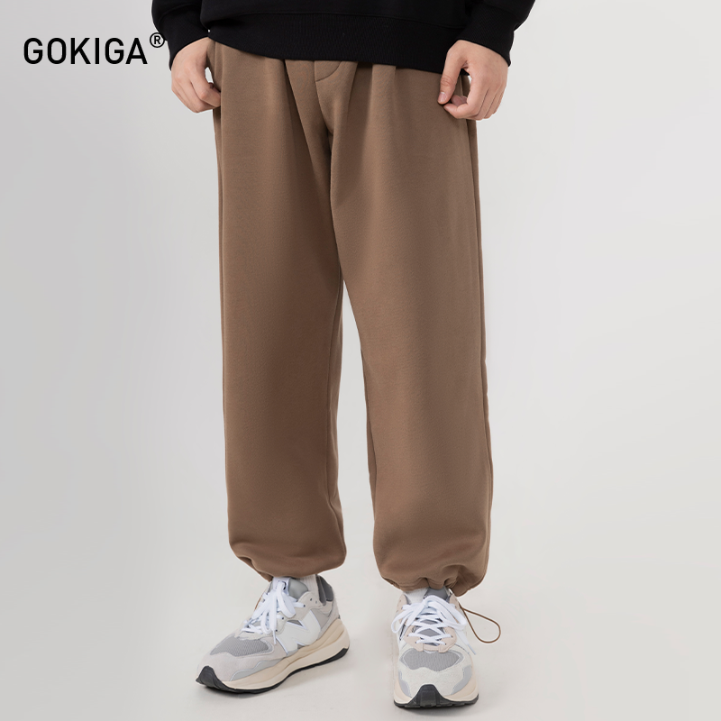 gokiga加绒抽绳束脚阔腿运动卫裤