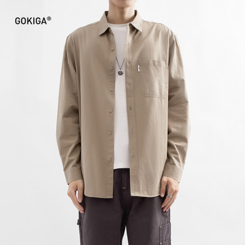 gokiga简约纯色长袖衬衫