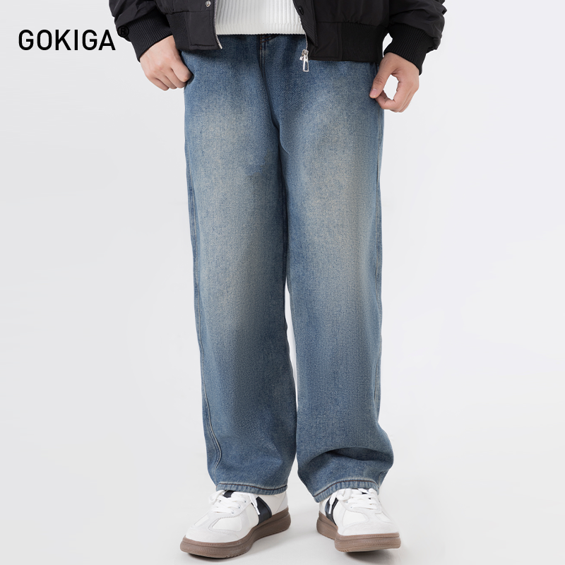 GOKIGA宫崎迦秋冬美式复古水洗宽松直筒牛仔裤男阔腿休闲长裤9009
