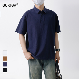 GOKIGA宫崎迦日系宽松痞帅polo领短袖衬衫国潮风休闲衬衣上衣6405