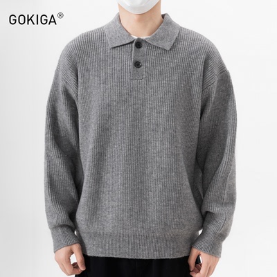 GOKIGA秋冬老钱风宽松翻领毛衣男