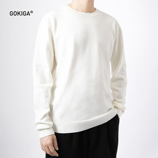 GOKIGA秋冬季 日系慵懒百搭休闲纯色圆领毛衣男645 套头宽松针织衫