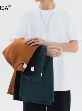 GOKIGA宫崎迦夏季宽松重磅270g纯棉短袖T恤纯色打底衫体恤男女217