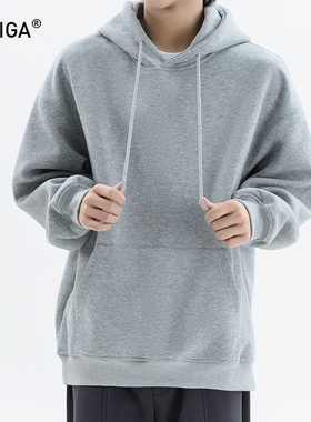 GOKIGA宫崎迦重磅潮牌纯色连帽卫衣男女宽松休闲打底套头衫秋8670