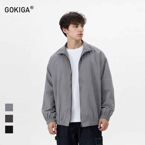 GOKIGA秋季复古宽松纯色立领夹克