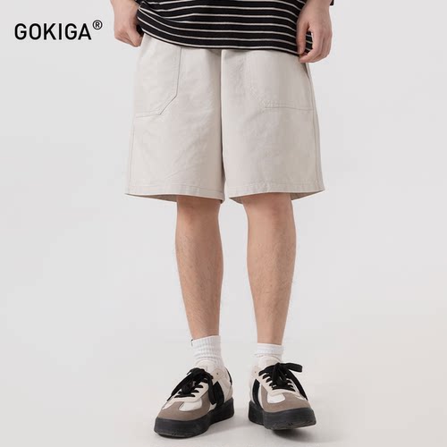 GOKIGA夏季纯棉透气工装五分裤男