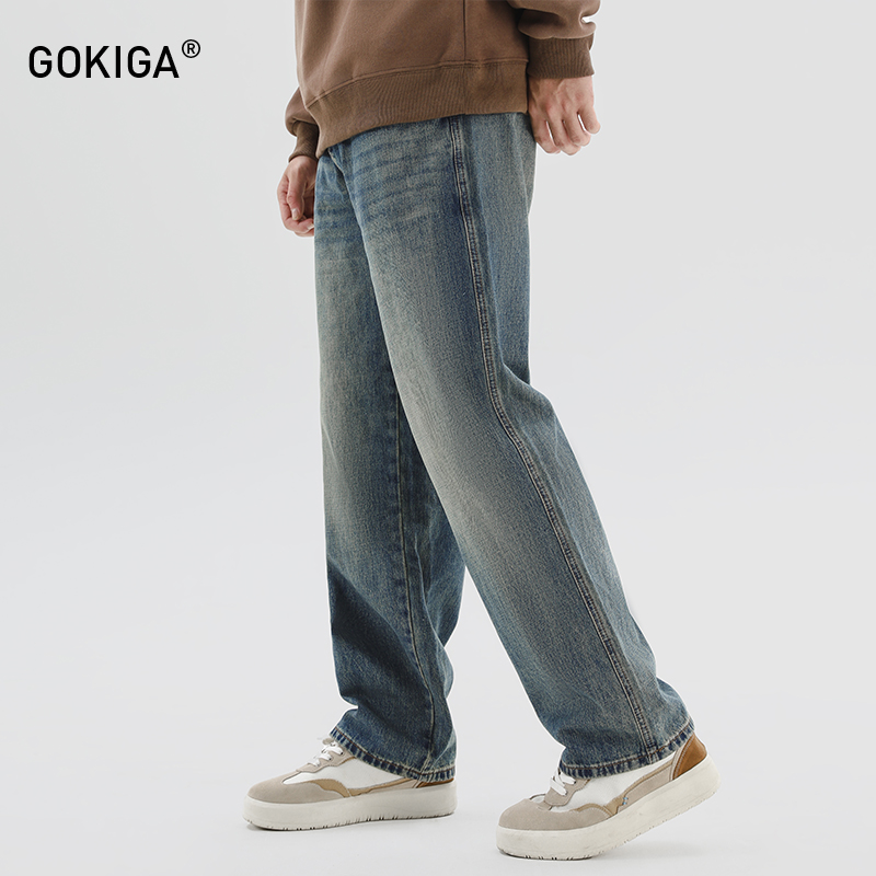 秋季休闲宽松百搭直筒牛仔裤男士