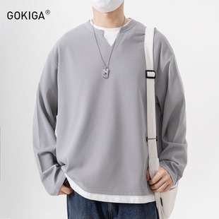 GOKIGA宫崎迦秋季新款撞色假两件卫衣男潮流宽松休闲街头卫衣9301