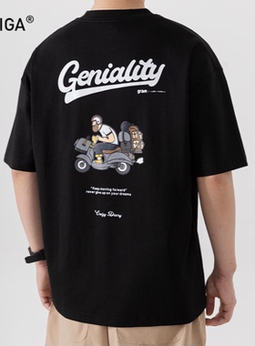 GOKIGA宫崎迦2025美式潮流宽松印花短袖T恤男夏 休闲圆领体恤5549