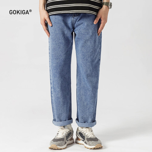 gokiga纯色日系水洗牛仔裤