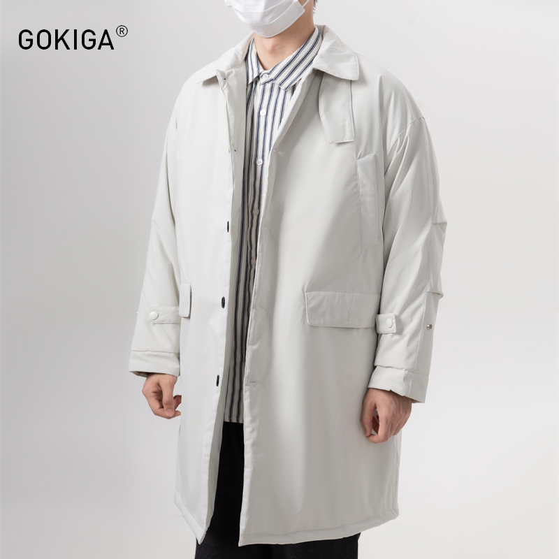 GOKIGA日系复古宽松中长款棉服男