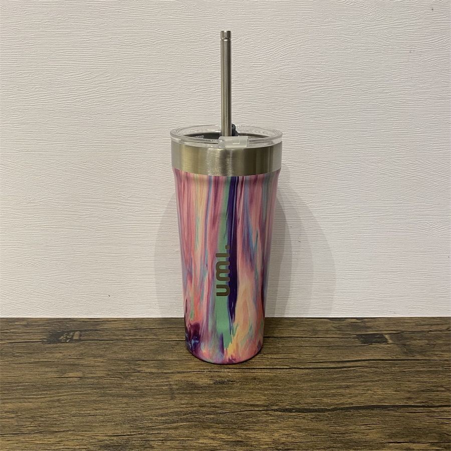 小众炫染晕染304吸管双饮保温咖啡杯
