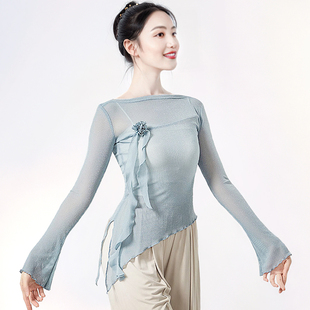 古典舞纱衣花朵显瘦长袖形体服上衣中国舞现代舞练功服舞蹈服成人