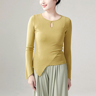 2025新款 现代舞艺考形体练功服夏 舞蹈上衣女斜角跳舞衣服教师长袖