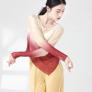 古典舞纱衣演出服女渐变上衣飘逸宽松形体服现代舞中国舞蹈练功服