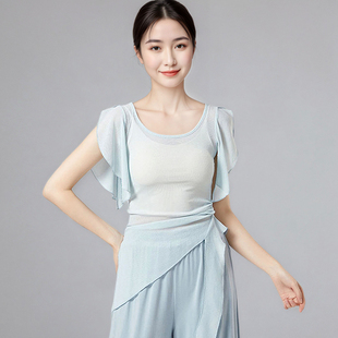 古典舞纱衣女短袖 上衣现代舞中国舞蹈练功服演出形体服基训服成人