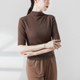 舞蹈练功服女现代古典中国舞上衣修身 成人春 中袖 高领形体训练服装