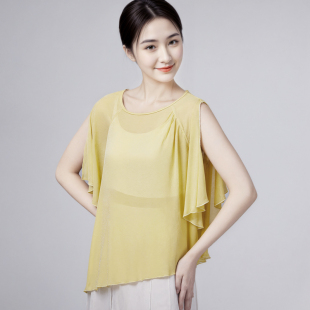 古典舞练功服薄款 上衣成人女 宽松纱衣飘逸舞蹈演出服形体开叉短袖