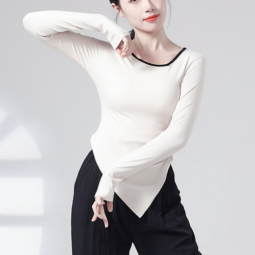 舞蹈服不规则长袖套指修身形体服