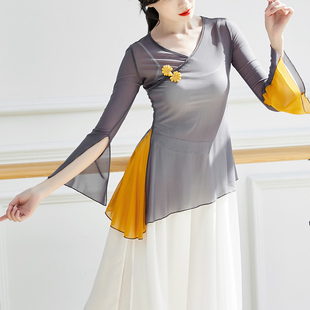 古典舞纱衣飘逸仙气上衣演出服女民族舞练功服中国舞蹈服形体服