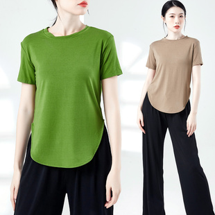 舞蹈服上衣莫代尔现代舞服装 练功服女 民族古典舞开叉学生艺考短袖