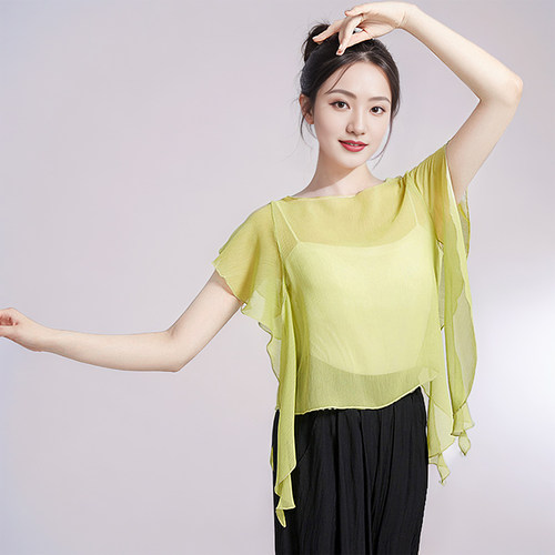 飘逸纱衣中国舞形体练功服上衣女